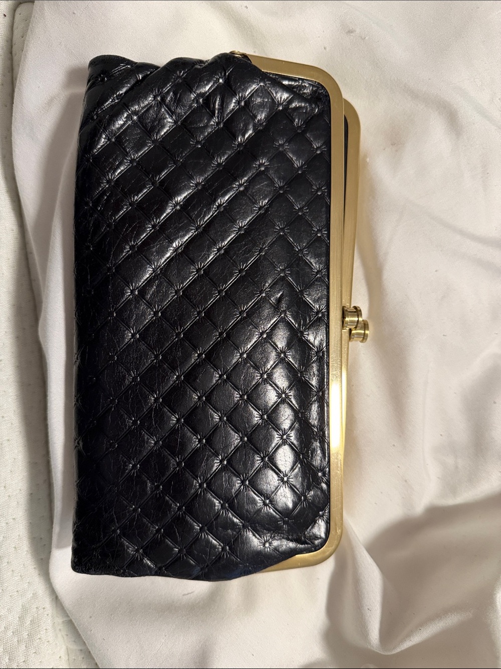 Black Quilted Clutch with Gold Frame